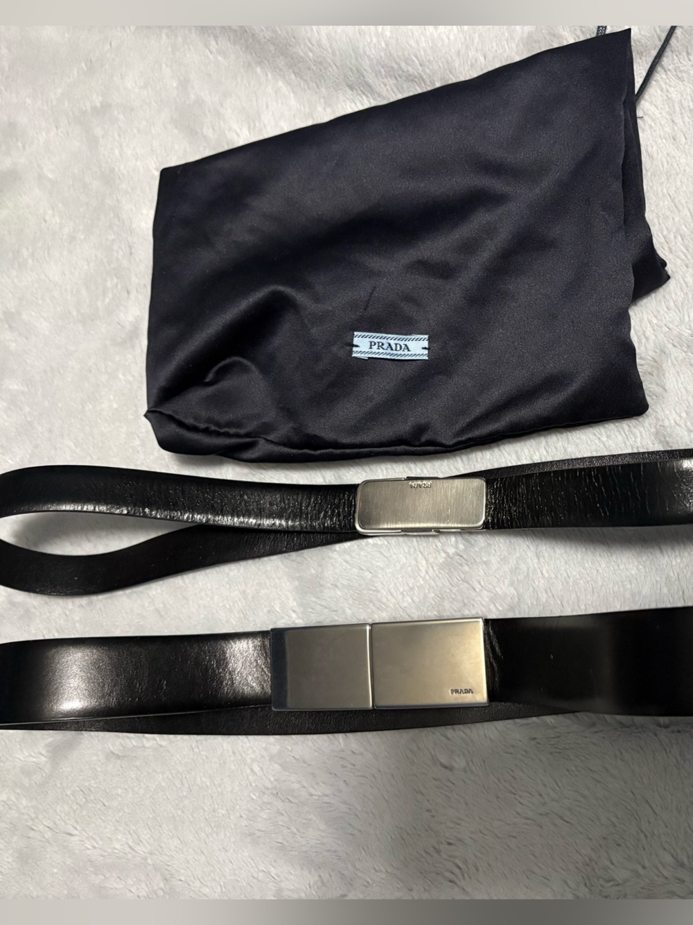 2 PRADA Black Leather Belt with Silver-Tone Logo Buckle